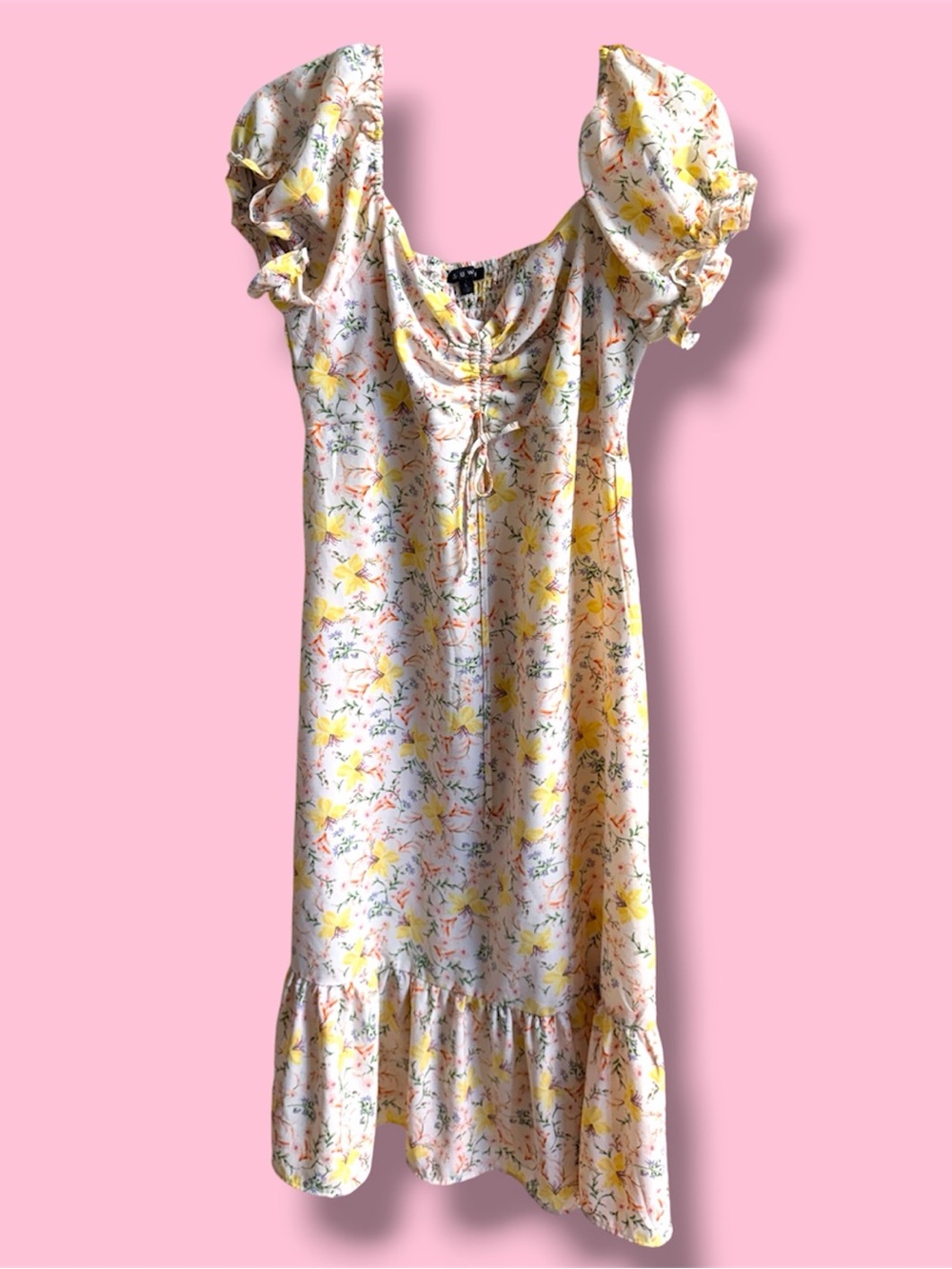 As U Wish Floral Maxi Dress in White with Yellow & Green Accents #17